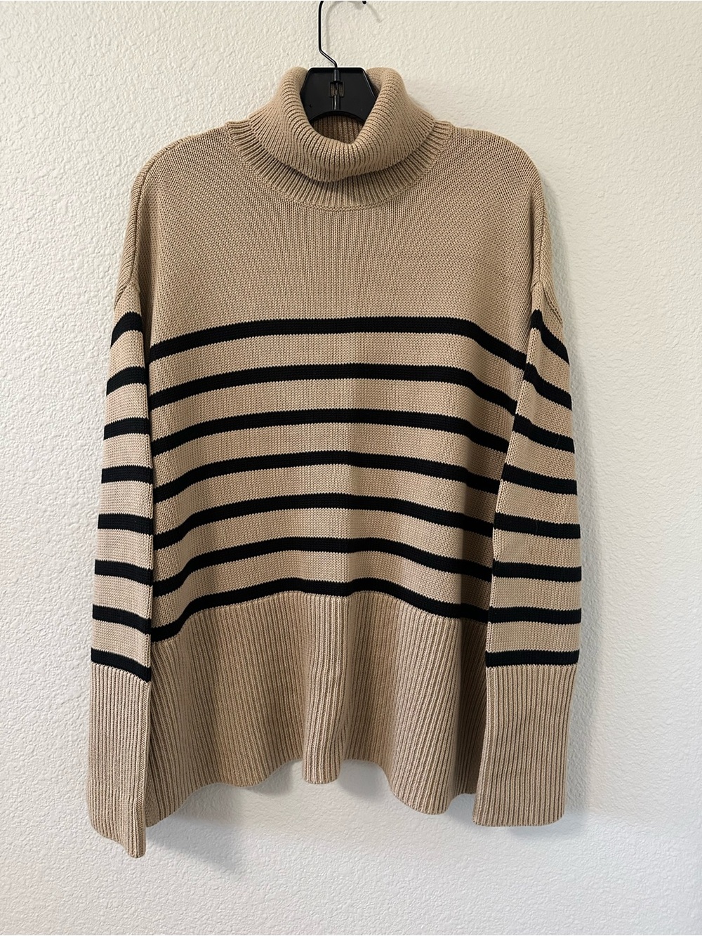 GAP 100% Cotton Chunky Striped Turtleneck Sweater, Tan & Black, Size Small Tall